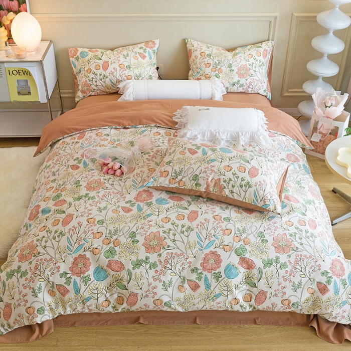 91家纺网 家纺一手货源 找家纺 千朵 2022新款活性生态纯棉磨毛印花四件套 浅尝春色