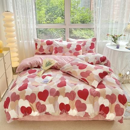 91家纺网 家纺一手货源 找家纺 （总）桃子家居 2022新款ins小清新加厚牛奶绒系列四件套