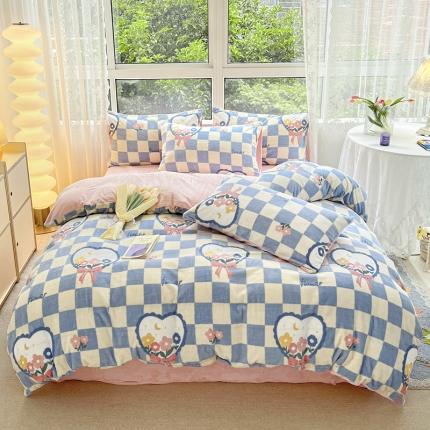 91家纺网 家纺一手货源 找家纺 （总）桃子家居 2022新款ins小清新加厚牛奶绒系列四件套