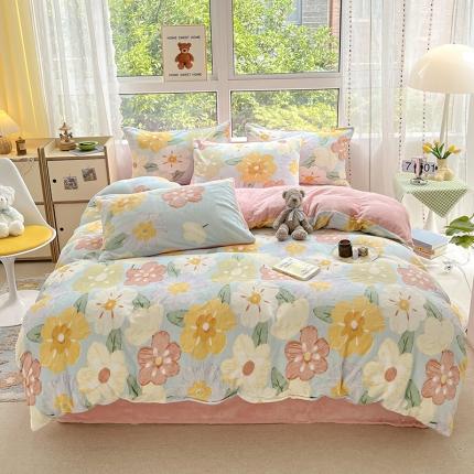 91家纺网 家纺一手货源 找家纺 （总）桃子家居 2022新款ins小清新加厚牛奶绒系列四件套