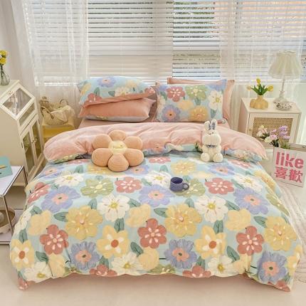 91家纺网 家纺一手货源 找家纺 （总）桃子家居 2022新款ins小清新加厚牛奶绒系列四件套