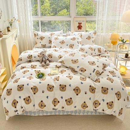 91家纺网 家纺一手货源 找家纺 （总）桃子家居 2022新款ins小清新加厚牛奶绒系列四件套