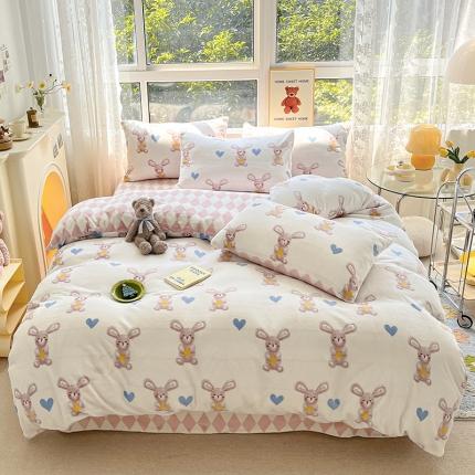 91家纺网 家纺一手货源 找家纺 （总）桃子家居 2022新款ins小清新加厚牛奶绒系列四件套