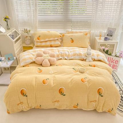 91家纺网 家纺一手货源 找家纺 （总）桃子家居 2022新款ins小清新加厚牛奶绒系列四件套