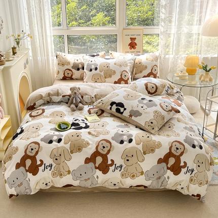 91家纺网 家纺一手货源 找家纺 （总）桃子家居 2022新款ins小清新加厚牛奶绒系列四件套