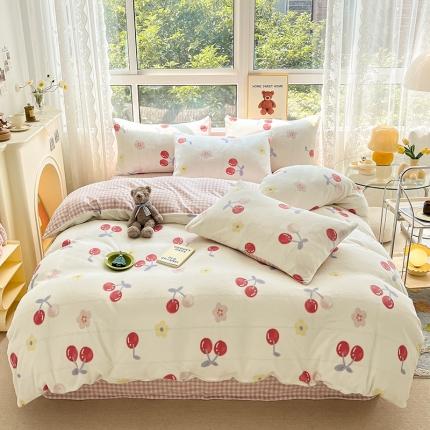 91家纺网 家纺一手货源 找家纺 （总）桃子家居 2022新款ins小清新加厚牛奶绒系列四件套