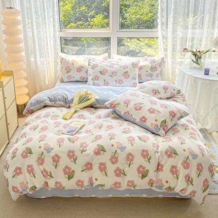 91家纺网 家纺一手货源 找家纺 （总）桃子家居 2022新款ins小清新加厚牛奶绒系列四件套