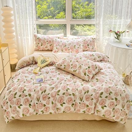 91家纺网 家纺一手货源 找家纺 （总）桃子家居 2022新款ins小清新加厚牛奶绒系列四件套