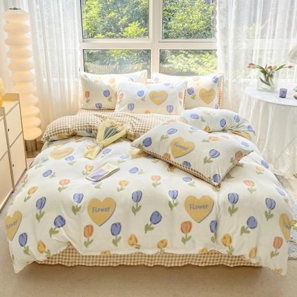 91家纺网 家纺一手货源 找家纺 （总）桃子家居 2022新款ins小清新加厚牛奶绒系列四件套