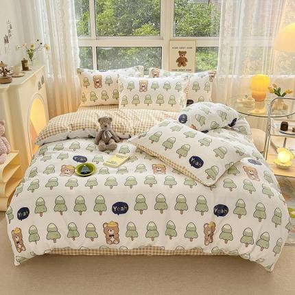 91家纺网 家纺一手货源 找家纺 （总）桃子家居 2022新款ins小清新加厚牛奶绒系列四件套