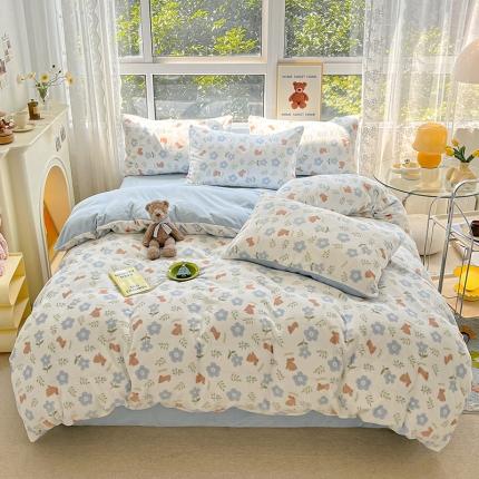 91家纺网 家纺一手货源 找家纺 （总）桃子家居 2022新款ins小清新加厚牛奶绒系列四件套