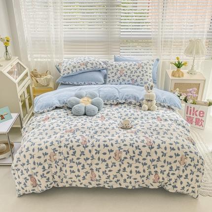 91家纺网 家纺一手货源 找家纺 （总）桃子家居 2022新款ins小清新加厚牛奶绒系列四件套