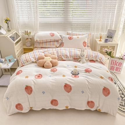 91家纺网 家纺一手货源 找家纺 （总）桃子家居 2022新款ins小清新加厚牛奶绒系列四件套