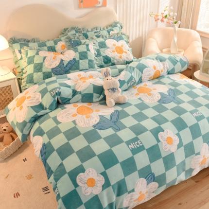 91家纺网 家纺一手货源 找家纺 总2025美达新款牛奶绒印花床笠款四件套（床笠高度30cm）