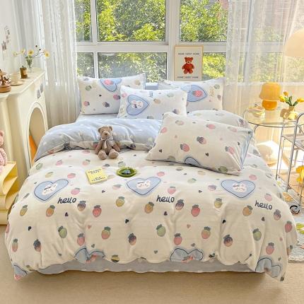 91家纺网 家纺一手货源 找家纺 （总）桃子家居 2022新款ins小清新加厚牛奶绒系列四件套