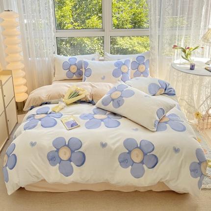 91家纺网 家纺一手货源 找家纺 （总）桃子家居 2022新款ins小清新加厚牛奶绒系列四件套