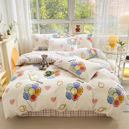 91家纺网 家纺一手货源 找家纺 （总）桃子家居 2022新款ins小清新加厚牛奶绒系列四件套