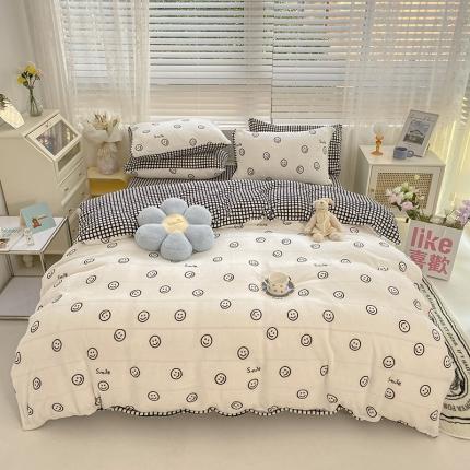 91家纺网 家纺一手货源 找家纺 （总）桃子家居 2022新款ins小清新加厚牛奶绒系列四件套