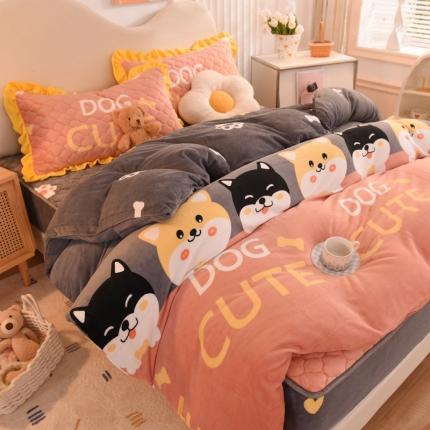 91家纺网 家纺一手货源 找家纺 美达新款牛奶绒印花床笠款四件套（床笠高度30cm） 柯基