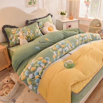 91家纺网 家纺一手货源 找家纺 总2025美达新款牛奶绒印花床笠款四件套（床笠高度30cm）