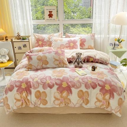 91家纺网 家纺一手货源 找家纺 （总）桃子家居 2022新款ins小清新加厚牛奶绒系列四件套