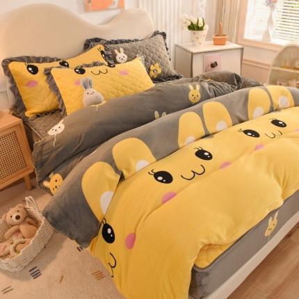 91家纺网 家纺一手货源 找家纺 总2025美达新款牛奶绒印花床笠款四件套（床笠高度30cm）