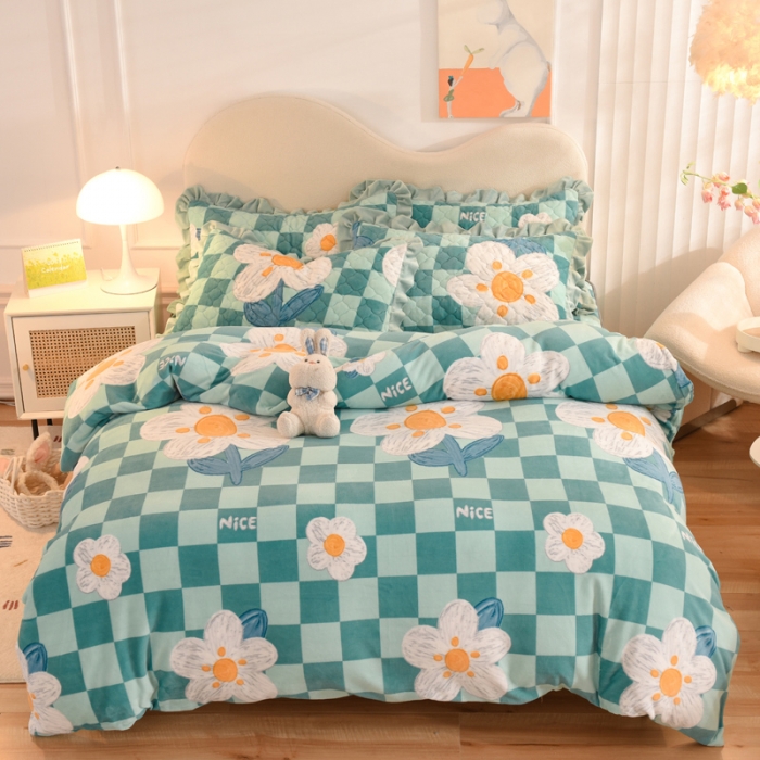 91家纺网 家纺一手货源 找家纺 总2025美达新款牛奶绒印花床笠款四件套（床笠高度30cm）