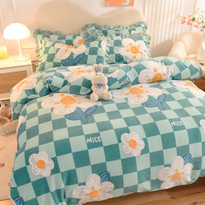 91家纺网 家纺一手货源 找家纺 总2025美达新款牛奶绒印花床笠款四件套（床笠高度30cm）