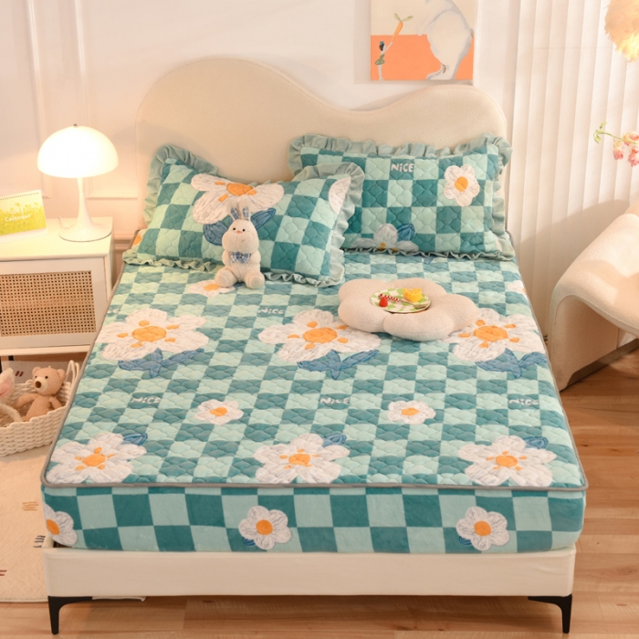 91家纺网 家纺一手货源 找家纺 总2025美达新款牛奶绒印花床笠款四件套（床笠高度30cm）