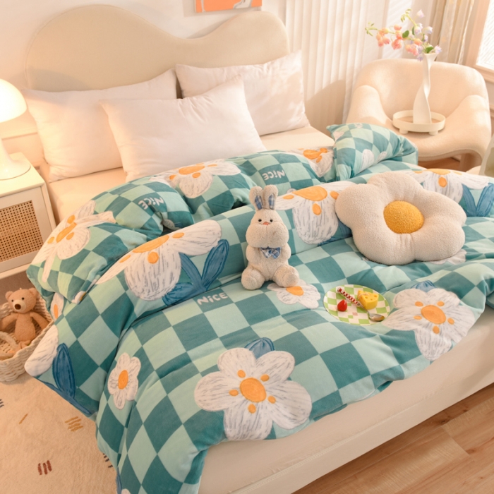 91家纺网 家纺一手货源 找家纺 总2025美达新款牛奶绒印花床笠款四件套（床笠高度30cm）