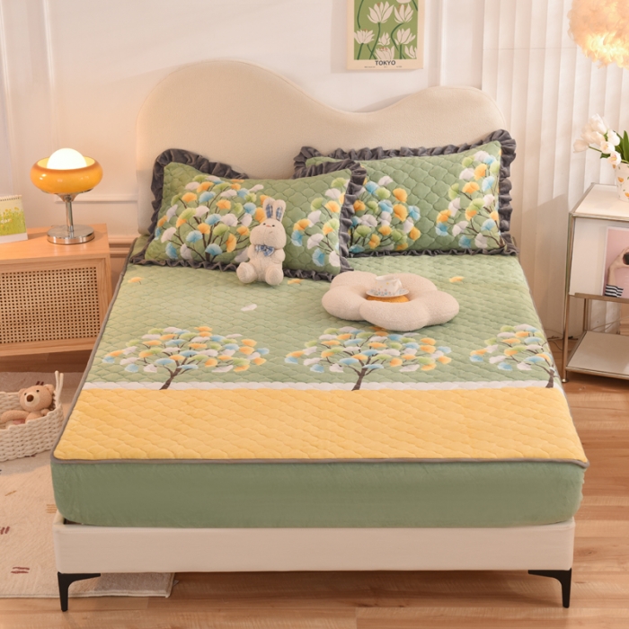 91家纺网 家纺一手货源 找家纺 美达新款牛奶绒印花床笠款四件套（床笠高度30cm） 梦幻银杏