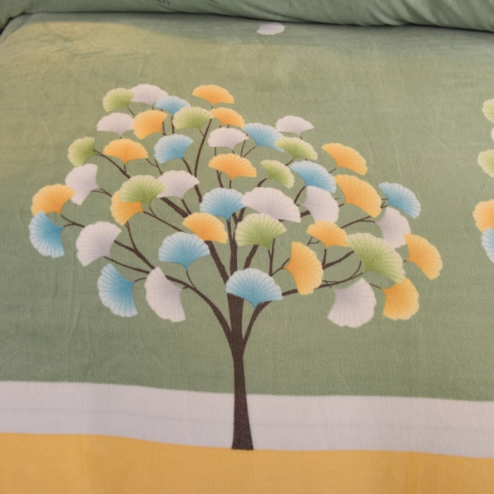 91家纺网 家纺一手货源 找家纺 美达新款牛奶绒印花床笠款四件套（床笠高度30cm） 梦幻银杏