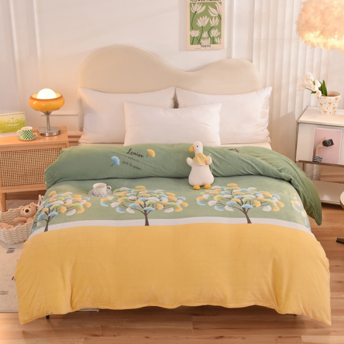 91家纺网 家纺一手货源 找家纺 美达新款牛奶绒印花床笠款四件套（床笠高度30cm） 梦幻银杏