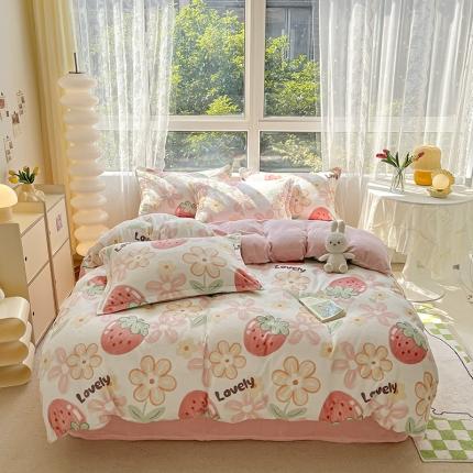 91家纺网 家纺一手货源 找家纺 （总）2022新款爆款慕尚高克重田园风印花牛奶绒四件套