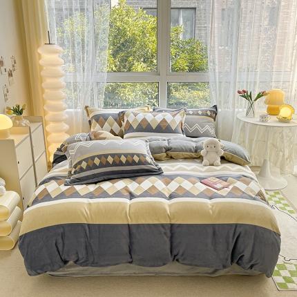 91家纺网 家纺一手货源 找家纺 （总）2022新款爆款慕尚高克重田园风印花牛奶绒四件套