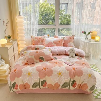 91家纺网 家纺一手货源 找家纺 2022新款爆款慕尚高克重田园风印花牛奶绒四件套 花蕾