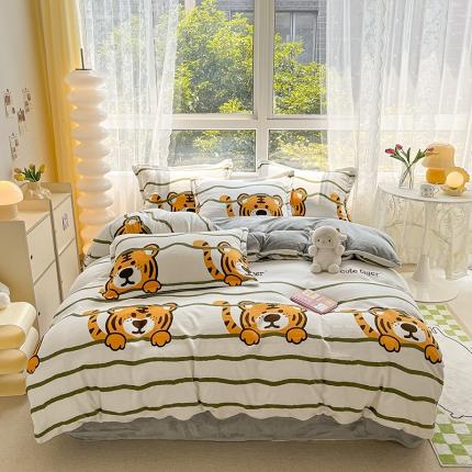 91家纺网 家纺一手货源 找家纺 （总）2022新款爆款慕尚高克重田园风印花牛奶绒四件套