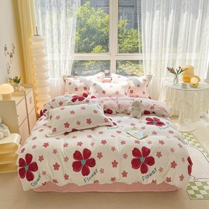 91家纺网 家纺一手货源 找家纺 （总）2022新款爆款慕尚高克重田园风印花牛奶绒四件套