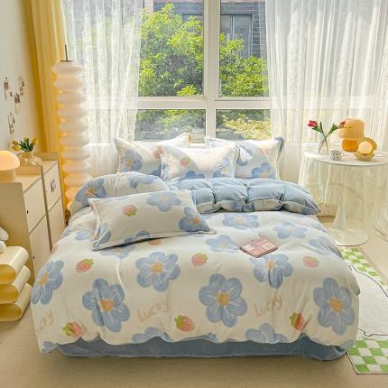 91家纺网 家纺一手货源 找家纺 （总）2022新款爆款慕尚高克重田园风印花牛奶绒四件套