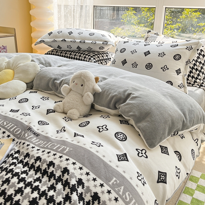 91家纺网 家纺一手货源 找家纺 （总）2022新款爆款慕尚高克重田园风印花牛奶绒四件套