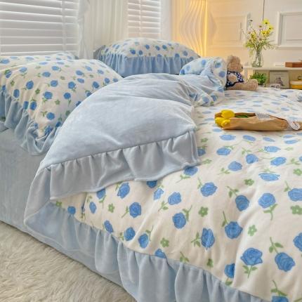 91家纺网 家纺一手货源 找家纺 （总）花伞2022新款韩版花边高克重牛奶绒小清新四件套