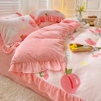 91家纺网 家纺一手货源 找家纺 （总）花伞2022新款韩版花边高克重牛奶绒小清新四件套