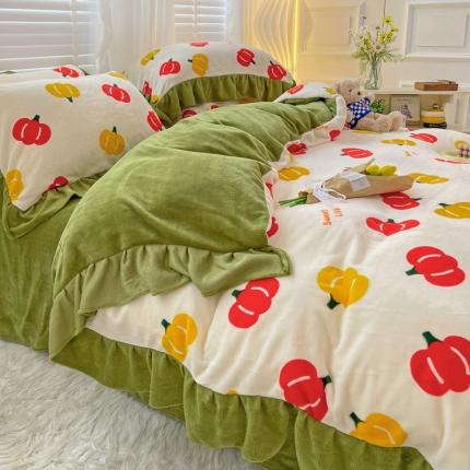 91家纺网 家纺一手货源 找家纺 （总）花伞2022新款韩版花边高克重牛奶绒小清新四件套