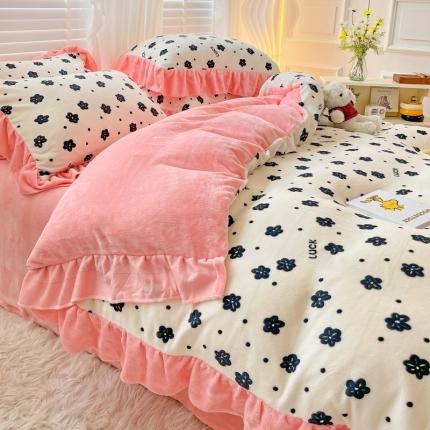 91家纺网 家纺一手货源 找家纺 （总）花伞2022新款韩版花边高克重牛奶绒小清新四件套