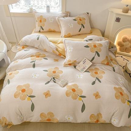 91家纺网 家纺一手货源 找家纺 沐慕  2022新款牛奶绒四件套 花季