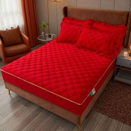 91家纺网 家纺一手货源 找家纺 宜凡2022新款牛奶绒纯色夹棉床笠 嫣红