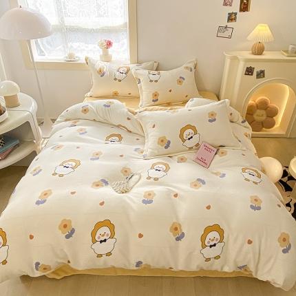 91家纺网 家纺一手货源 找家纺 沐慕  2022新款牛奶绒四件套 萌萌鸭