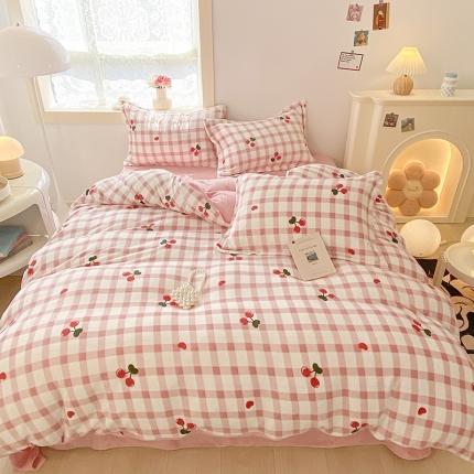 91家纺网 家纺一手货源 找家纺 沐慕  2022新款牛奶绒四件套 小樱桃
