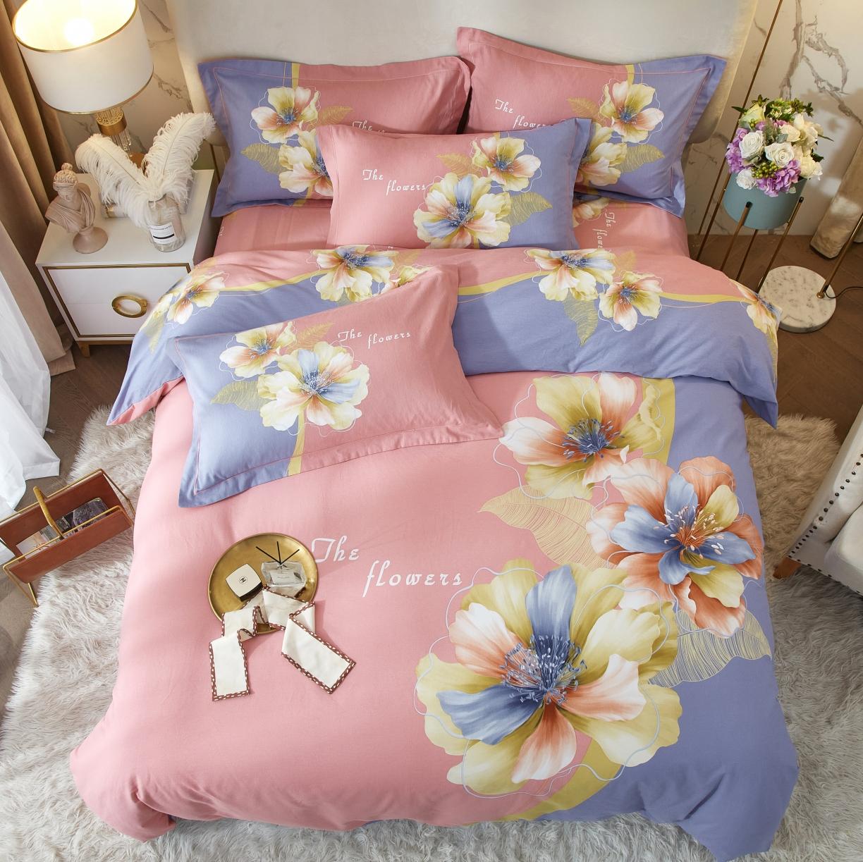 91家纺网 家纺一手货源 找家纺 金纱玉纺2022新款全棉生态大版磨毛四件套 贝瑶-粉