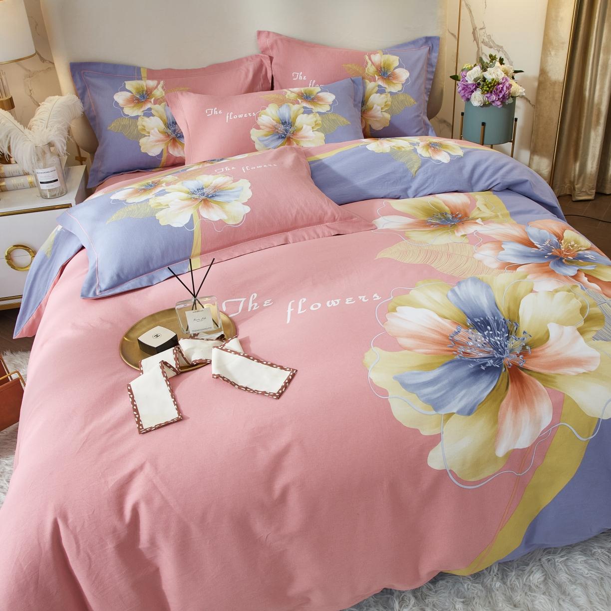 91家纺网 家纺一手货源 找家纺 金纱玉纺2022新款全棉生态大版磨毛四件套 贝瑶-粉